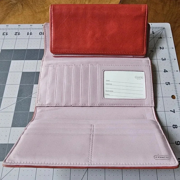 Coach Vintage Red Leather Trifold Checkbook Wallet Designer - Picture 10 of 14